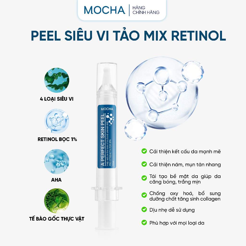 Peel Da Vi Tảo Retinol Mix Peel MOCHA, Tinh Chất Tái Tạo Da Sinh Học Tại Nhà 10ml x 2