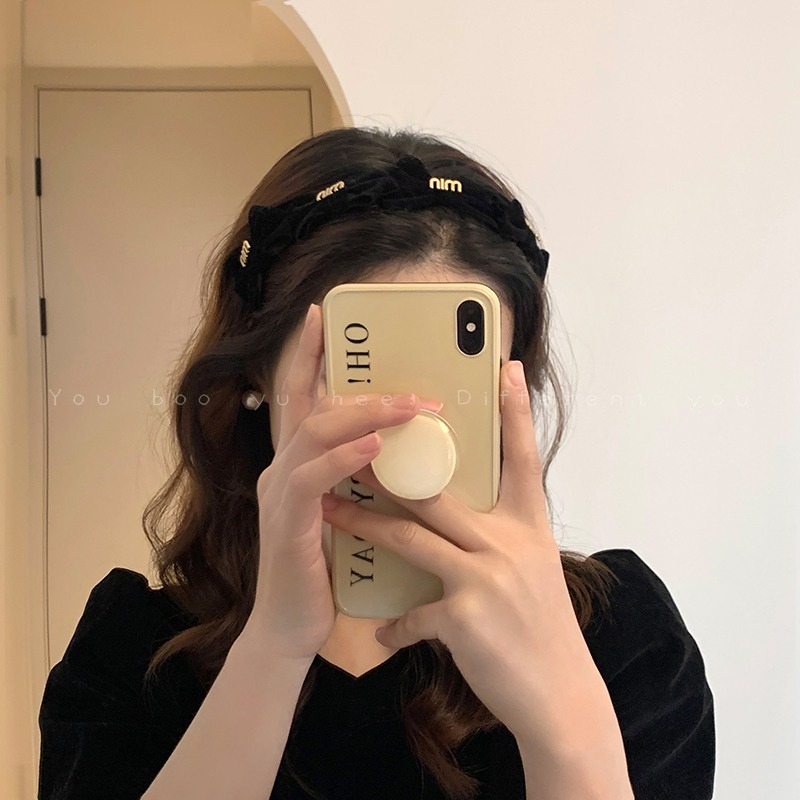 Cài tóc nhung bản mảnh đính nơ và chữ phong cách dễ thương MB842