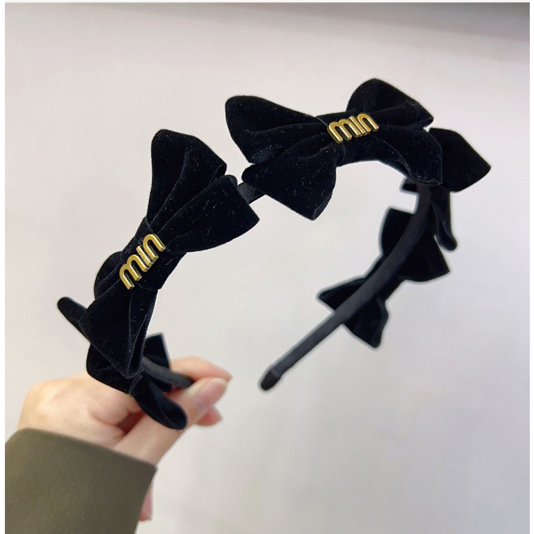 Cài tóc nhung bản mảnh đính nơ và chữ phong cách dễ thương MB842