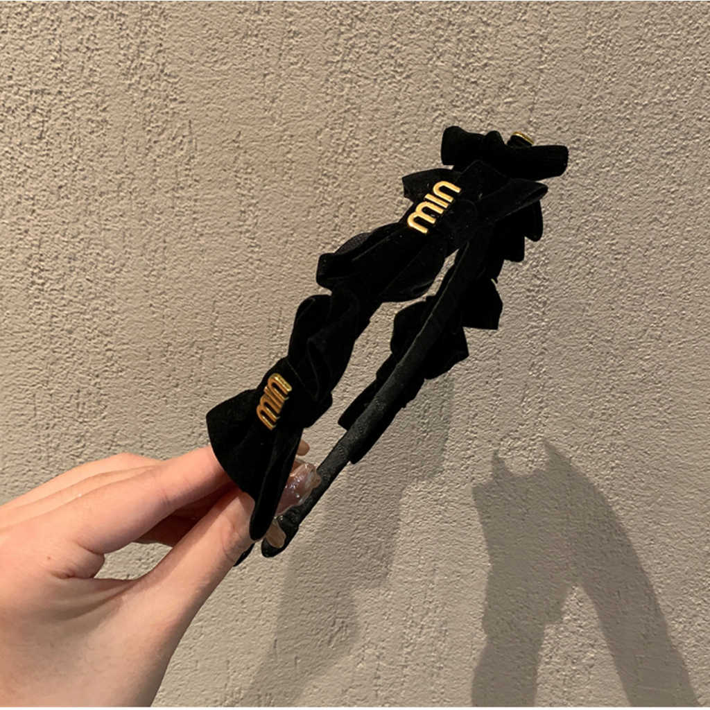 Cài tóc nhung bản mảnh đính nơ và chữ phong cách dễ thương MB842