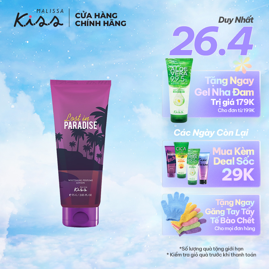 Sữa Dưỡng Trắng Da Toàn Thân Hương Nước Hoa Malissa Kiss - Hương Lost In Paradie 75g