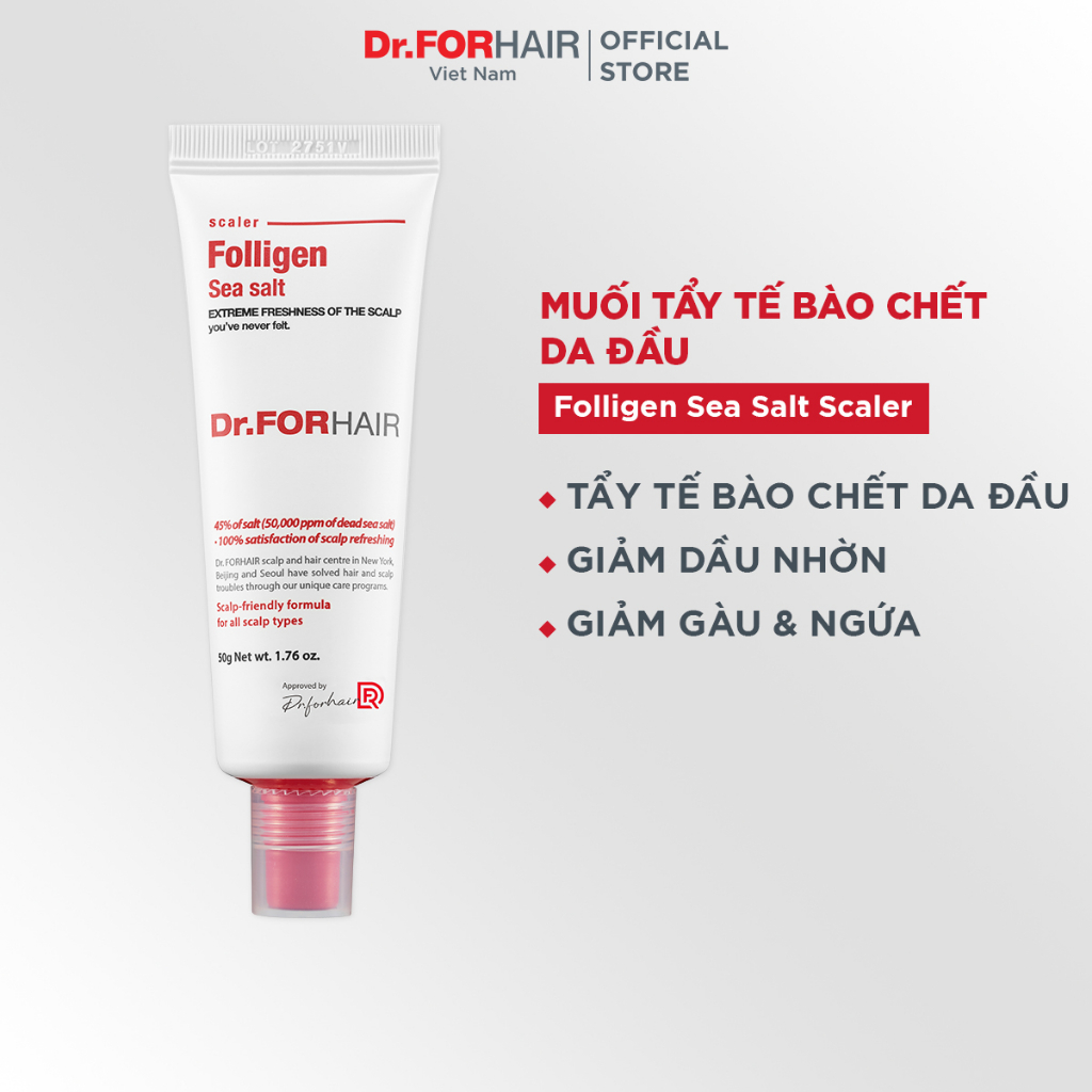 Bộ muối tẩy tế bào chết da đầu và dầu xả dưỡng tóc Dr.FORHAIR Folligen Scalp Pack 50ml và Sea Salt Scaler 50g