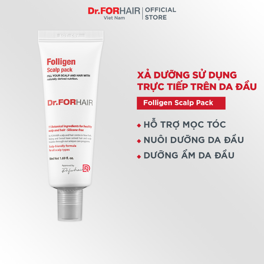 Bộ muối tẩy tế bào chết da đầu và dầu xả dưỡng tóc Dr.FORHAIR Folligen Scalp Pack 50ml và Sea Salt Scaler 50g