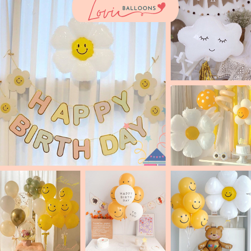 Dây chữ Happy Birthday hình hoa cúc hot trend, Mũ đội sinh nhật hoa cúc chất giấy an toàn cho bé