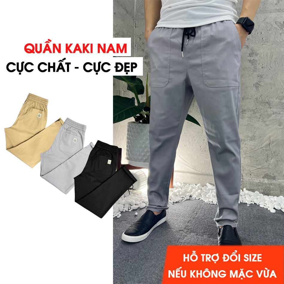Quần kaki nam cạp chun ống đứng bó, chất liệu kaki cotton co giãn nhẹ thoải mái khi mặc - KK02
