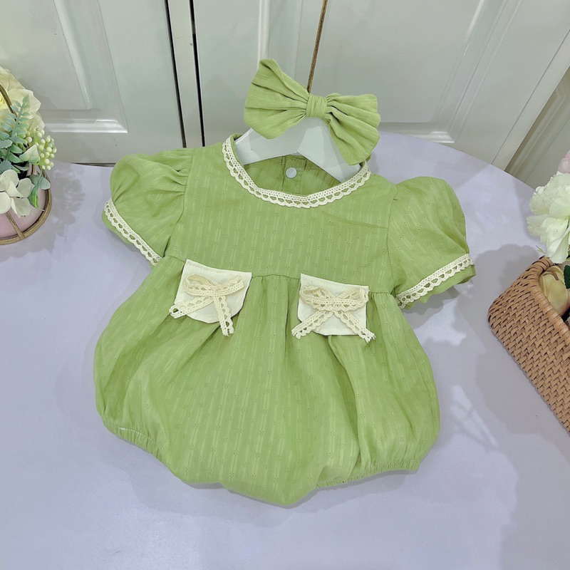 Body chip cho bé gái từ sơ sinh (3-11kg) màu xanh lá chất thô boi kèm túi giả