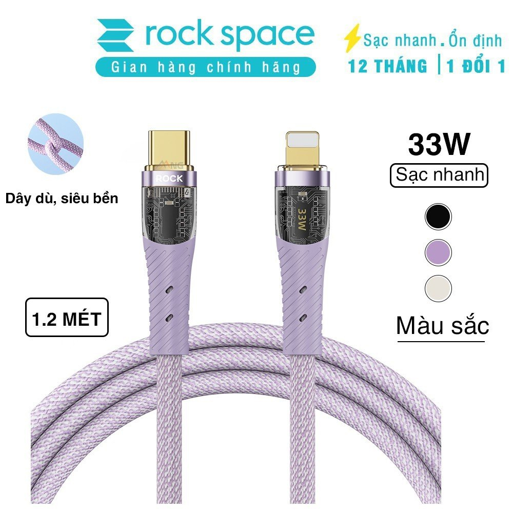 Dây sạc nhanh ip PD 33W Rockspace Z21, typeC to lightning sạc nhanh dây dù Hàng chính hãng bảo hành 1 năm 1 đổi 1