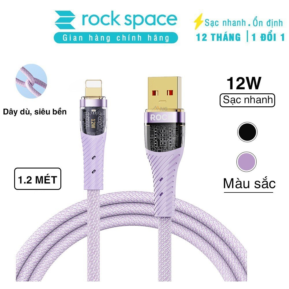 Dây Sạc nhanh ip Rockspace Z21 chuẩn sạc nhanh dây dù dài 1m siêu bền-Hàng bảo hành 12 tháng