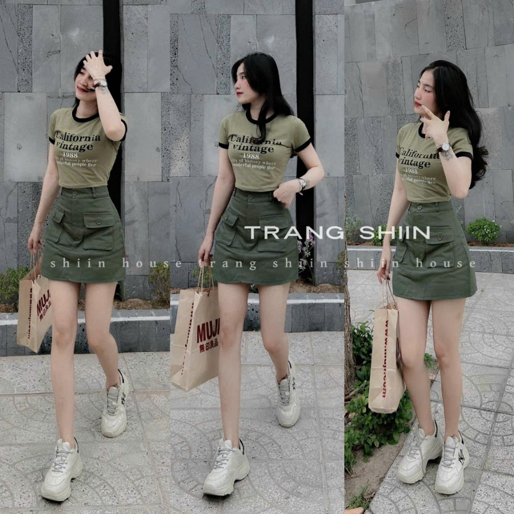 Set váy áo nữ ôm body croptop in họa tiết kèm chân váy ngắn chữ A sành điệu dành cho các bạn nữ diện đi chơi siêu xinh