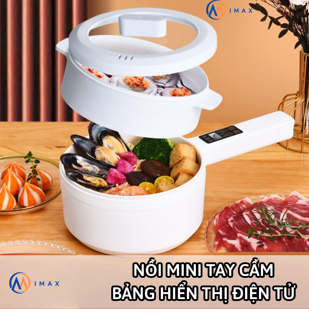 Nồi Nấu Lẩu Mini Cầm Tay Dung Tích 2L, Nồi Đa Năng Màn Hiển Thị Điện Tử Lớp Tráng Men Ceramic Chống Dính