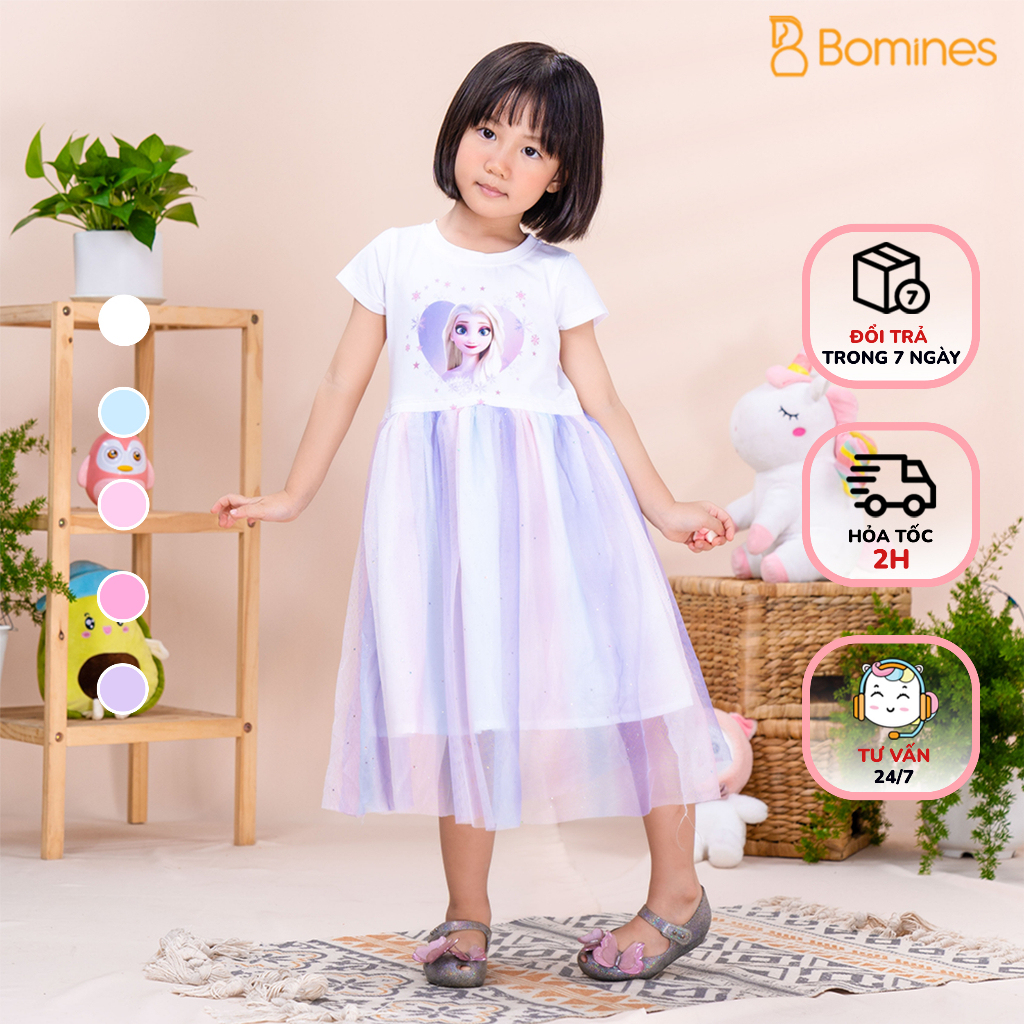 Váy bé gái công chúa Elsa BOMINES, lót lưới điệu đà xinh xắn cho bé 3- 10 tuổi, 12- 30kg DTNBGELSALUOI