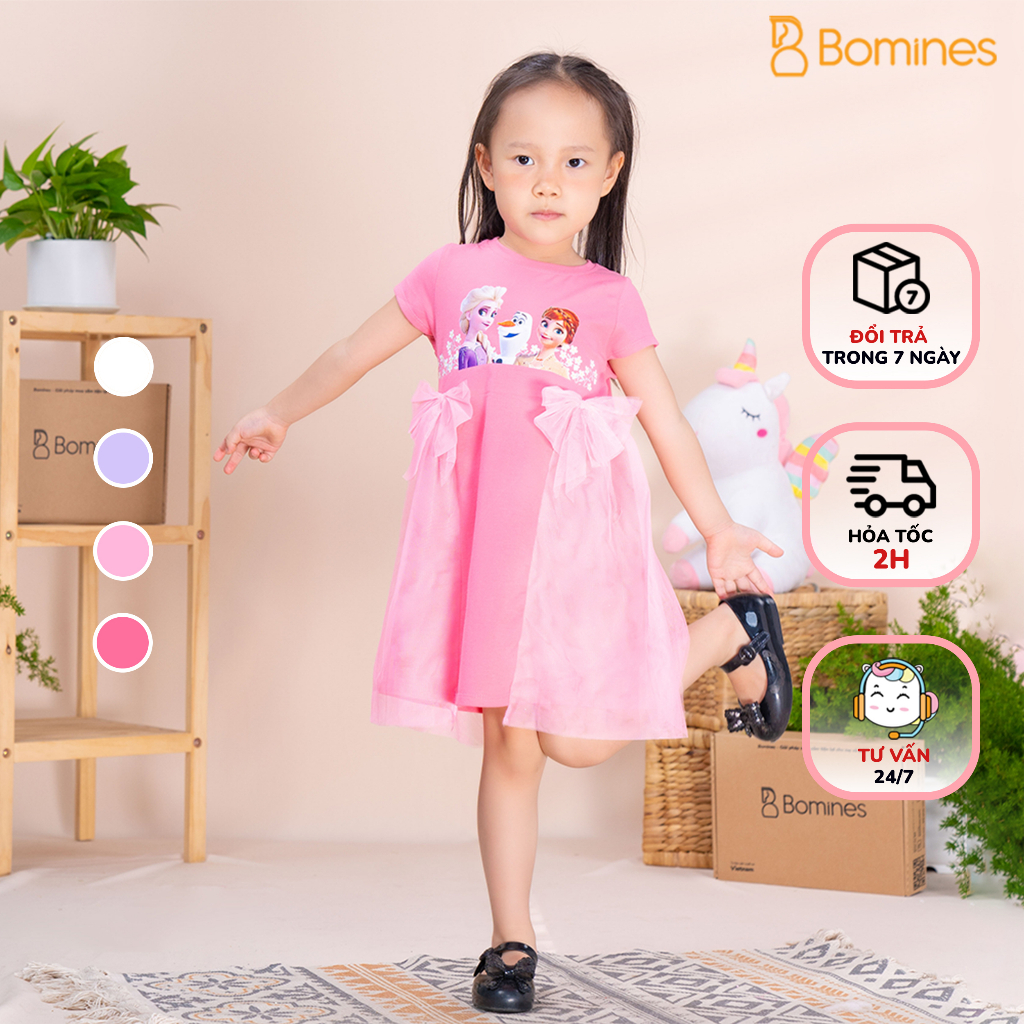 Váy bé gái công chúa Elsa BOMINES đính nơ xinh xắn cho bé 3- 8 tuổi, 12- 24kg DTNELSANO105