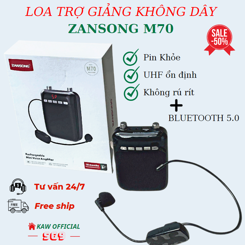 Máy trợ giảng cho giáo viên Zansong M70, kèm mic cài đầu không dây, nhỏ gọn pin bền, công suất lớn15W,Hàng chính hãng | BigBuy360 - bigbuy360.vn