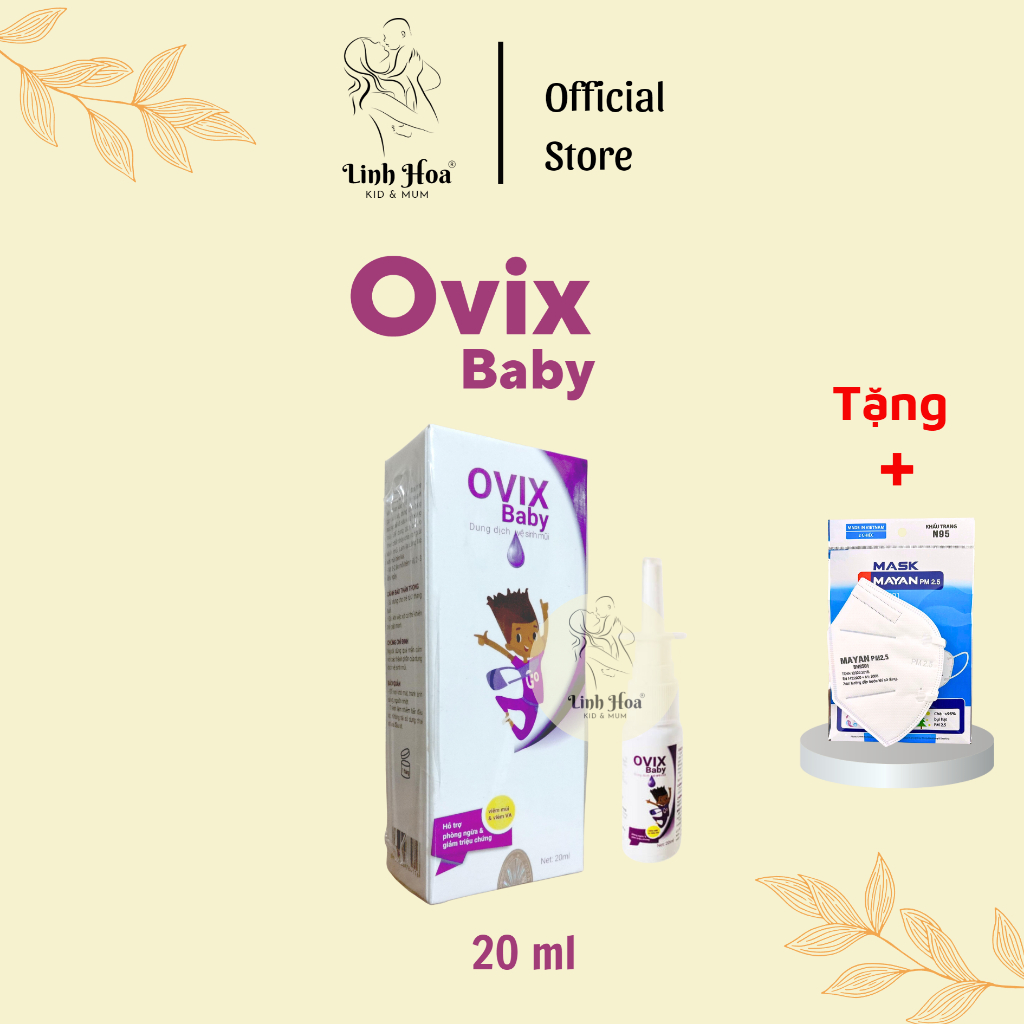 Dung dịch vệ sinh mũi OVIX baby ( lọ xịt 20ml) - Mua 2 tặng 1 khẩu trang kháng khuẩn Mayan N95