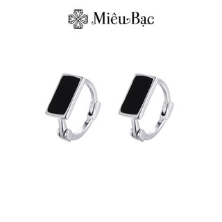 Bông tai bạc nữ Miêu Bạc đá vuông đen chất liệu bạc S925 thời trang phụ kiện trang sức B000055