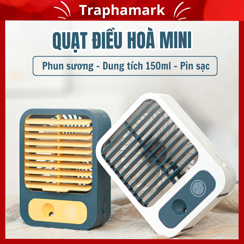 Quạt điều hoà hơi nước mini để bàn, quạt phun sương mini siêu mát sạc tích điện tiện lợi, dung tích bình chứa nước 150ml