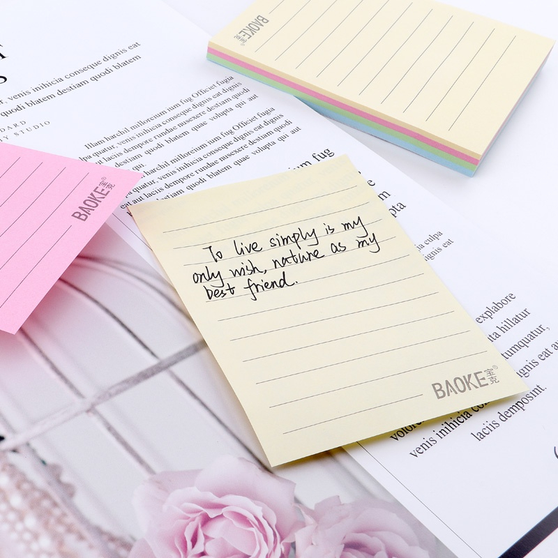Giấy ghi chú note 5 màu pastel có dòng kẻ 100 tờ/tập Baoke