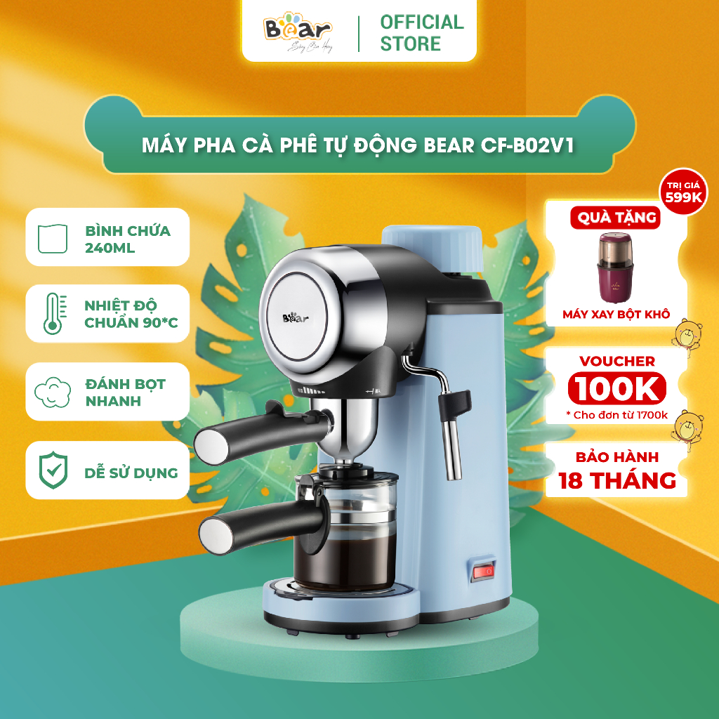 Máy Pha Caphe Bear Tự Động Pha Cafe, Pha Espresso Phong Cách Ý CF-B02V1