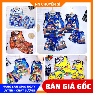 Đồ bộ SÁT NÁCH - 3 LỖ bé trai size đến 50kg chất thun mềm mát in siêu nhân pokemon hoạt hình dễ thương DBRBSN FULL SIZE