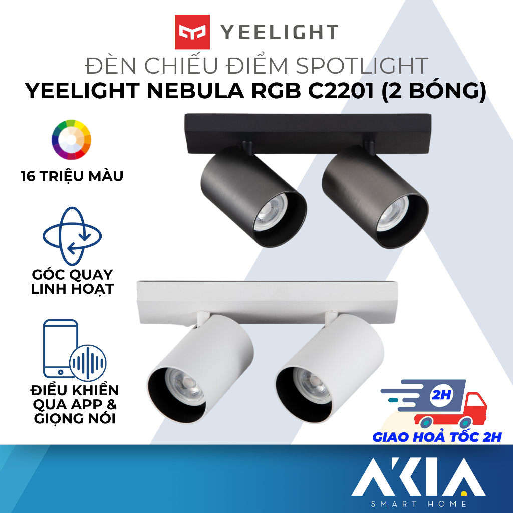 Đèn Spotlight gắn trần Yeelight Nebula RGB C2201 (bộ 2 bóng), 16 triệu màu, chỉnh góc linh hoạt, điều khiển qua APP