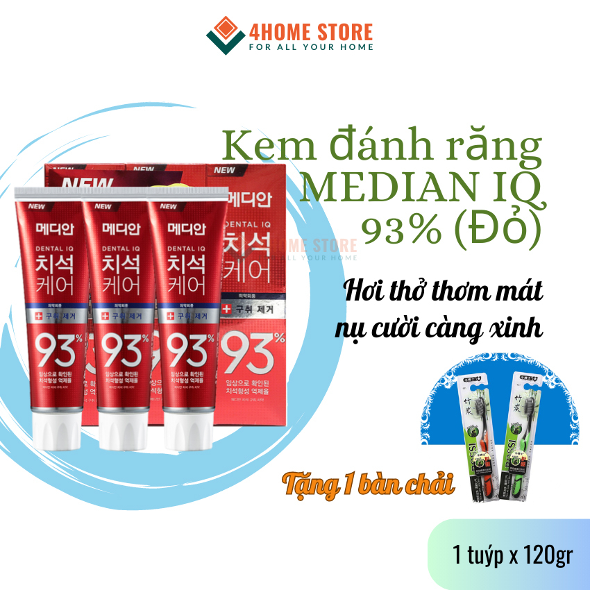 Quà tặng, Kem Đánh Răng Hàn Quốc Median Dental IQ 93 Toothpaste 120gr 4Home Store, Màu đỏ Hương Bạc Hà Tẩy Sạch Cao Răng