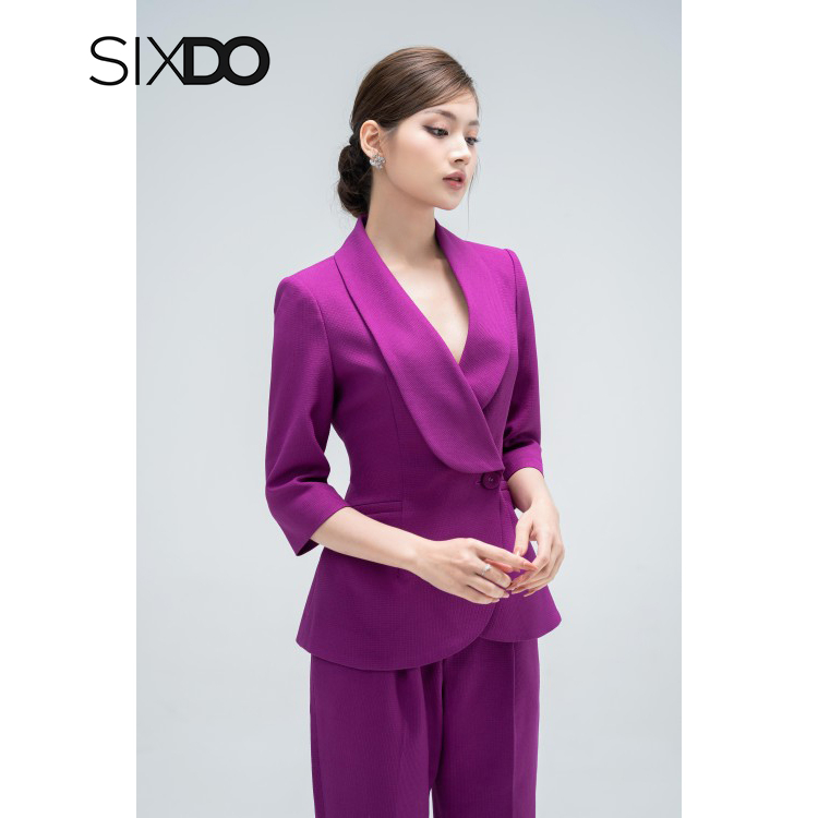 Áo vest nữ ngắn tay chiết eo 1 cúc thời trang SIXDO (Murrey Shawl Lapel Collar Raw Vest)