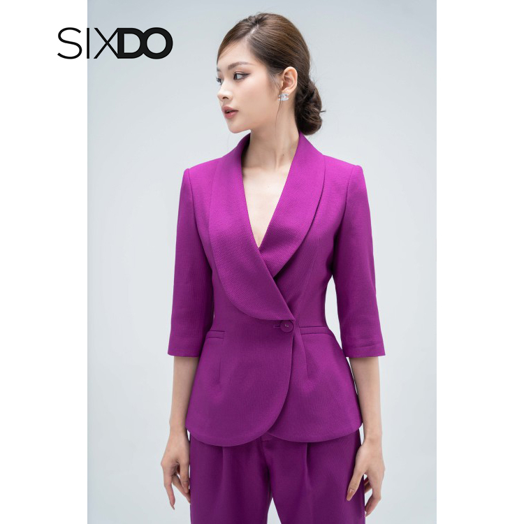 Áo vest nữ ngắn tay chiết eo 1 cúc thời trang SIXDO (Murrey Shawl Lapel Collar Raw Vest)