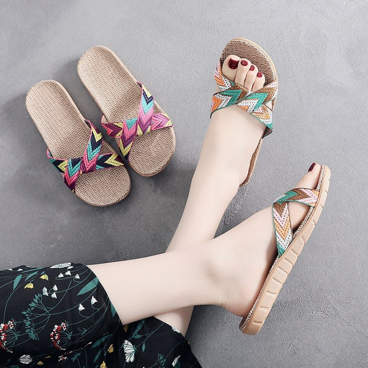 Dép Cói Đi Biển Dã Ngoại Trong Nhà Thời Trang Siêu Nhẹ Quai Chéo SP58