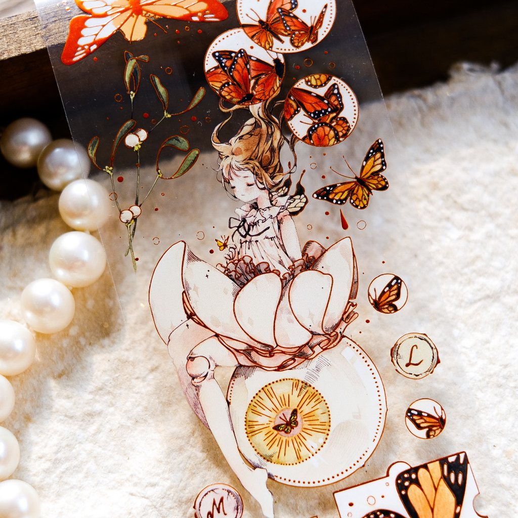 meohime 𓃠 Băng dán PET tape phong cách vintage She and Butterflies (chu kì 150cm)