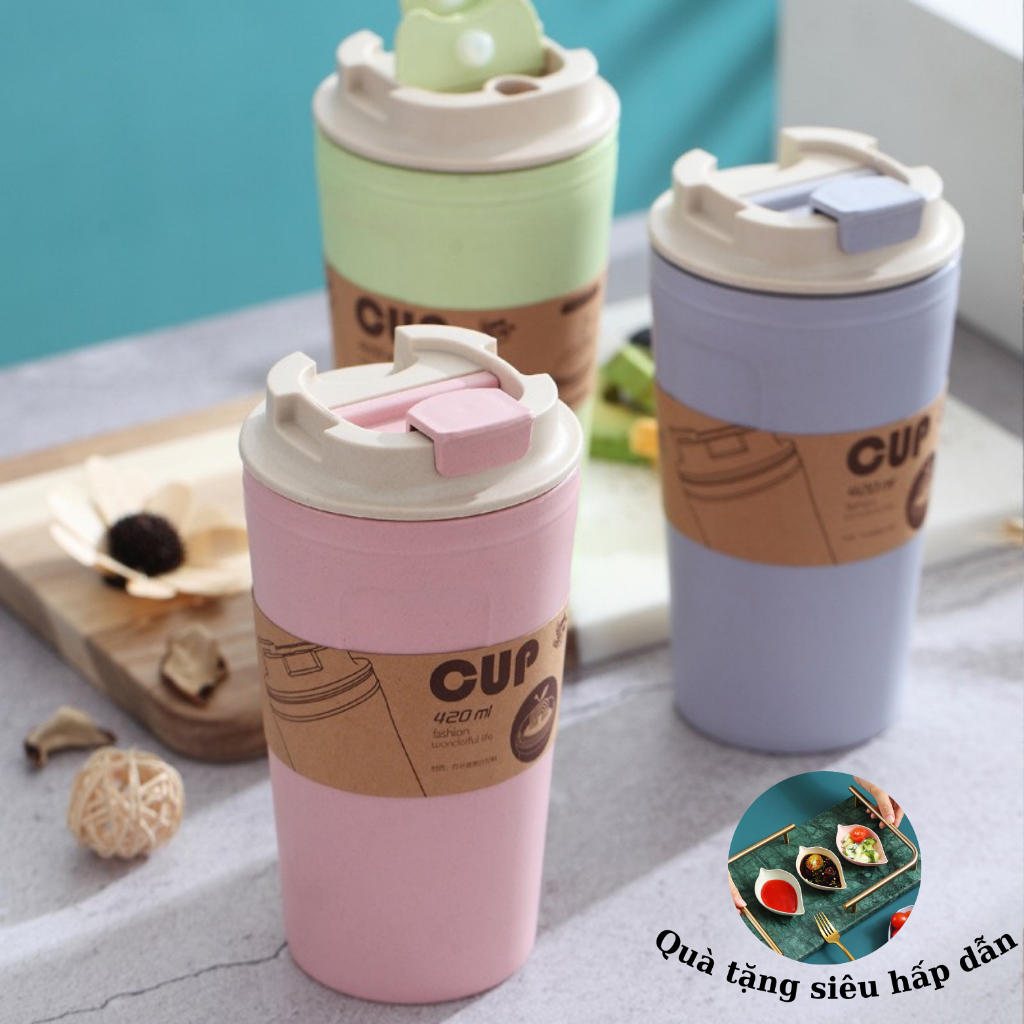 Cốc giữ nhiệt lúa mạch AC Decor cao cấp chống tràn 420ml an toàn cho sức khỏe, Bình Giữ Nhiệt 420ml Chất Liệu Lúa Mạch