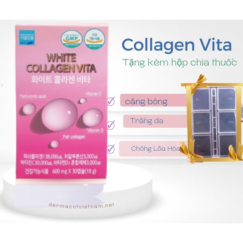 VIÊN UỐNG CĂNG BÓNG, TRẮNG DA WHITE COLLAGEN VITA [Tặng kèm Hộp Chia Thuốc]