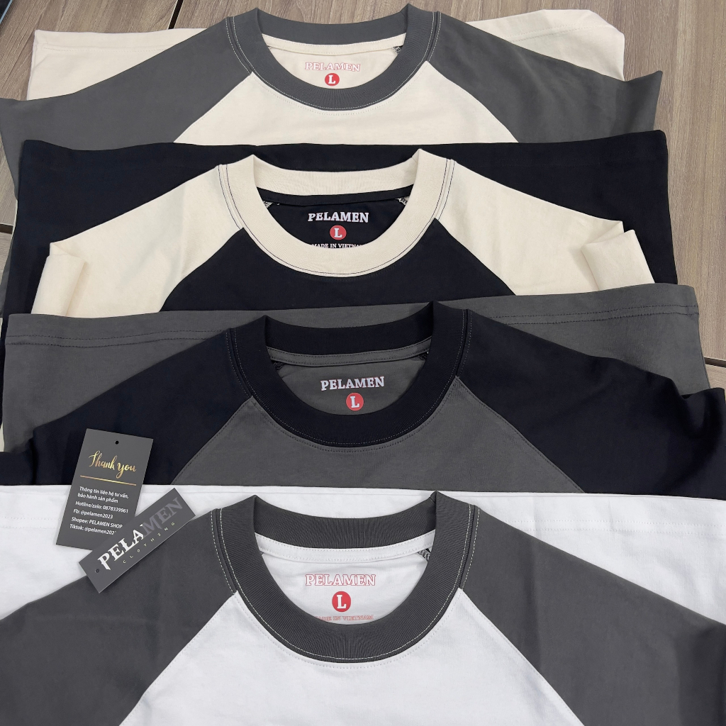 Áo thun phối tay raplan, logo PELAMEN in dập nổi sang trọng, chất vải thun cotton co giãn form dáng unisex năng động