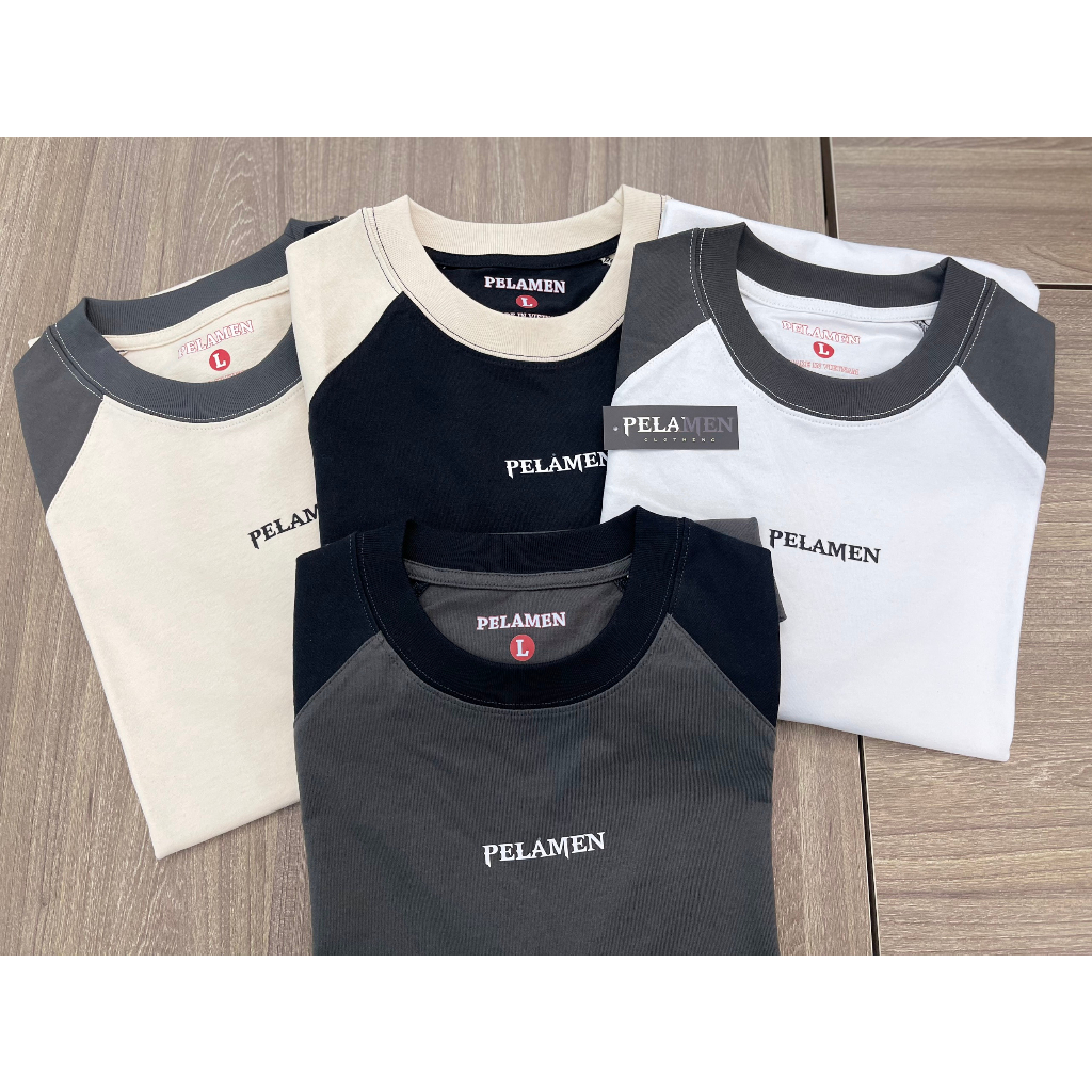Áo thun phối tay raplan, logo PELAMEN in dập nổi sang trọng, chất vải thun cotton co giãn form dáng unisex năng động