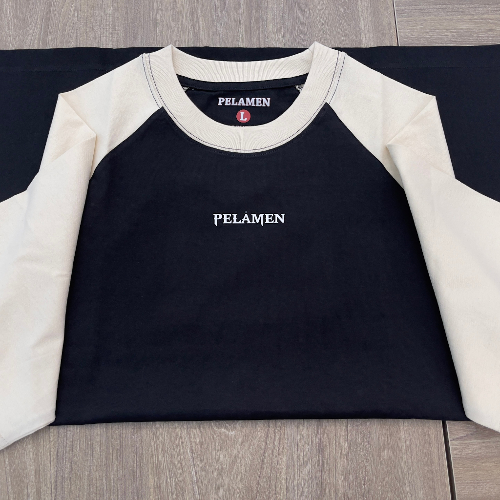 Áo thun phối tay raplan, logo PELAMEN in dập nổi sang trọng, chất vải thun cotton co giãn form dáng unisex năng động