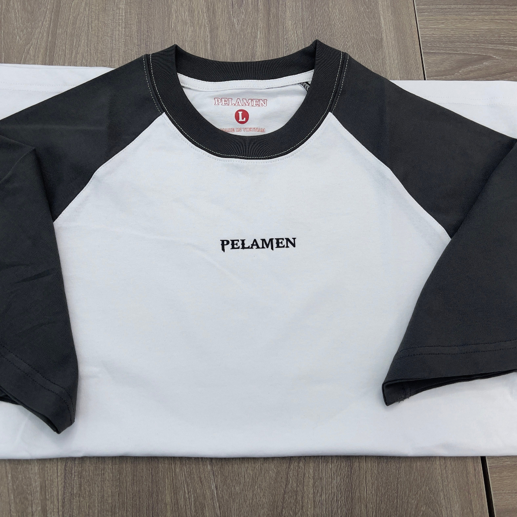 Áo thun phối tay raplan, logo PELAMEN in dập nổi sang trọng, chất vải thun cotton co giãn form dáng unisex năng động