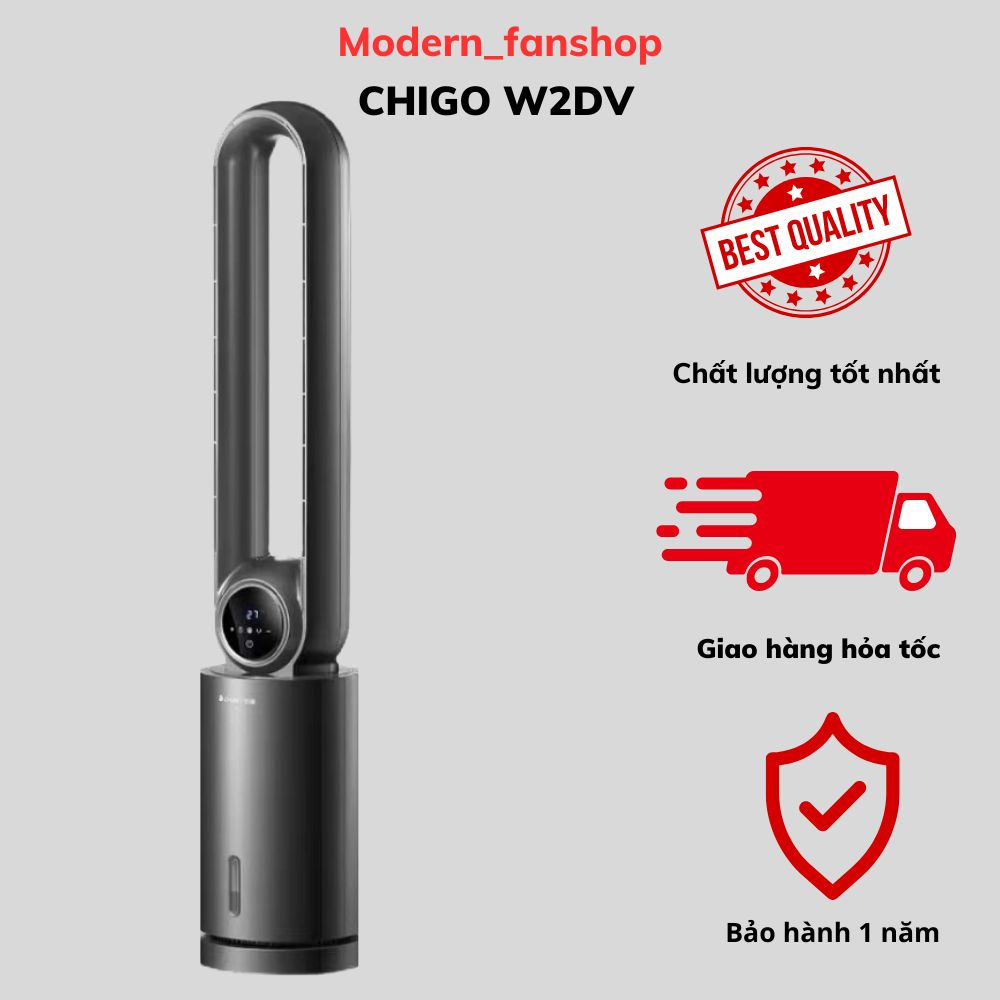 Quạt Không Cánh Làm Mát Bằng Hơi Nước Lọc Không Khí Khử Trùng Bằng Tia Cực Tím - 4 IN1 - CHIGO W2DV - Điều Khiển Từ Xa