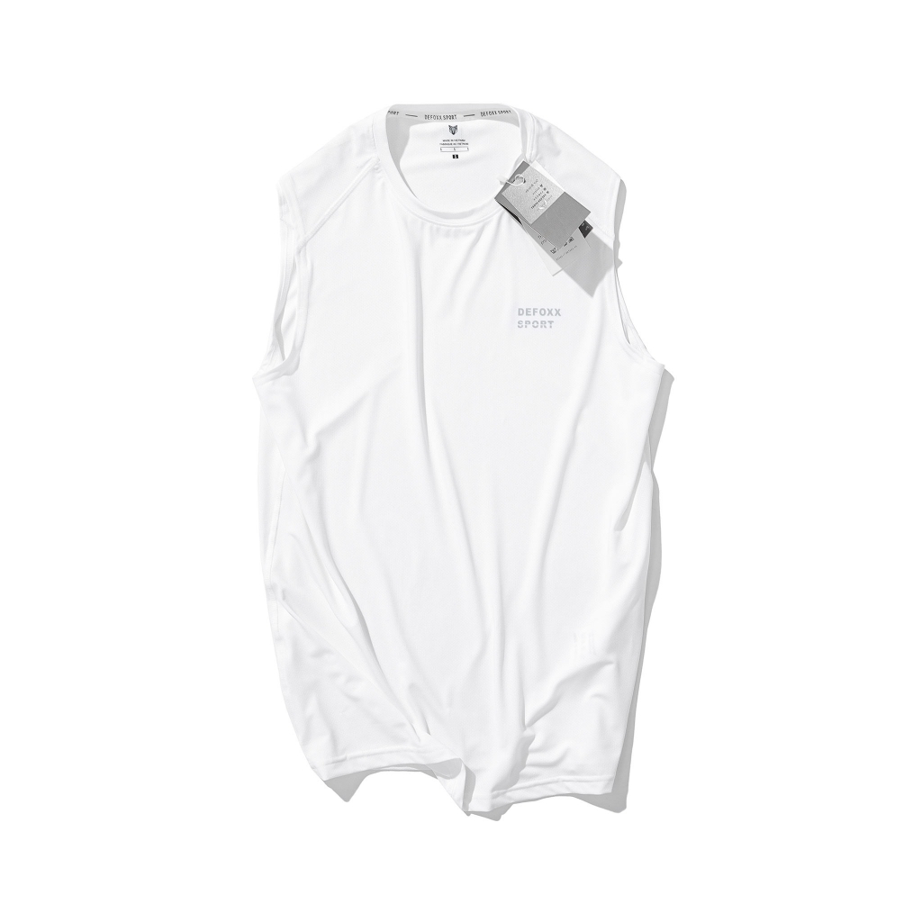 Áo ba lỗ thể thao, áo tank top DEFOXX SPORT vải lưới trơn 4 chiều màu trắng 230408 foxxmen