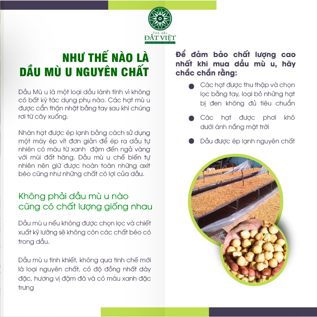 [Chính Hãng] Dầu Mù U Ép Lạnh Nguyên Chất 30ml 100% Organic - Làm lành vết bỏng, chăm sóc da