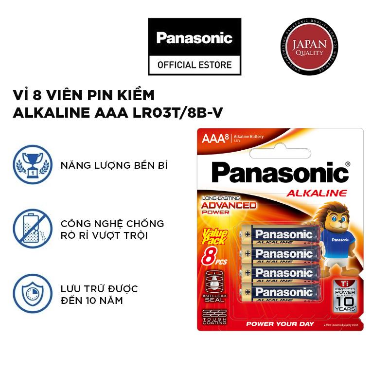 Vỉ Pin kiềm Panasonic Alkaline AAA LR03T/8B-V  – Hàng Chính Hãng