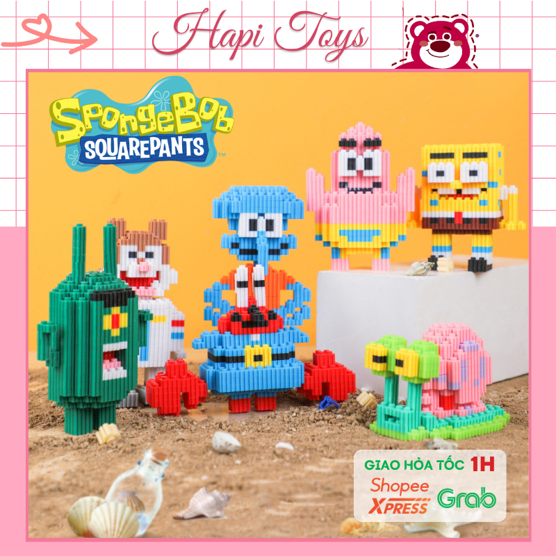 Mô hình lắp ráp 3D SpongeBob Hapi Toys - BST 7 nhân vật Bọt Biển, Trùm cua, Ốc Sên Đồ chơi xếp hình sáng tạo