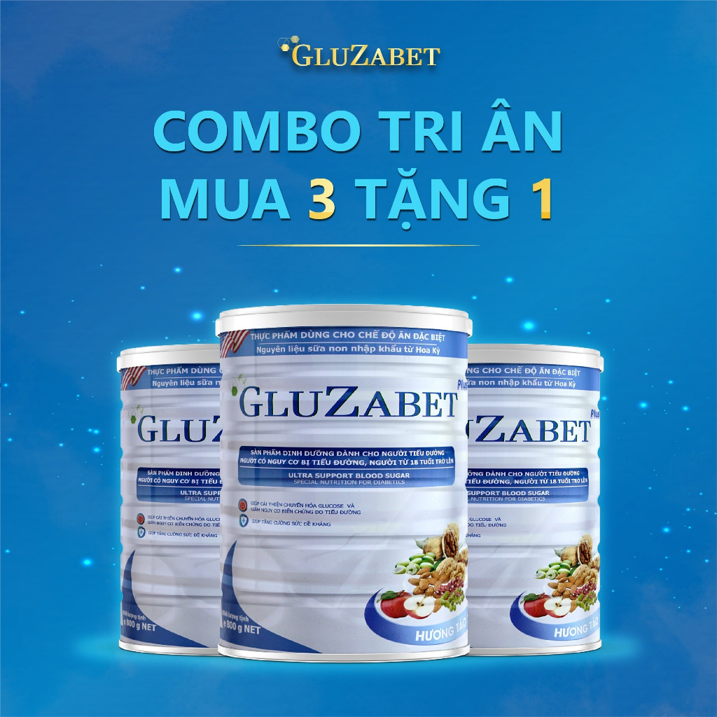 Mua 3 TẶNG 1, Sữa hạt Gluzabet 800g - Chuyên biệt dùng cho người tiểu đường, Ổn định đường huyết, Ngăn ngừa biến chứng