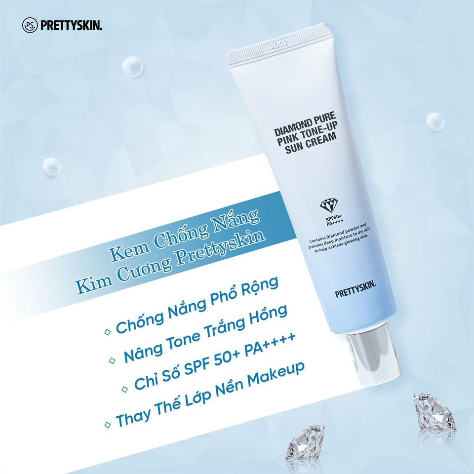 Kem Chống Nắng Kim Cương PRETTY SKIN Diamond Pure Pink Tone-up Sun Cream SPF50+ PA++++ Tuýp 50ml [ Auth Hàn Quốc 100% ]