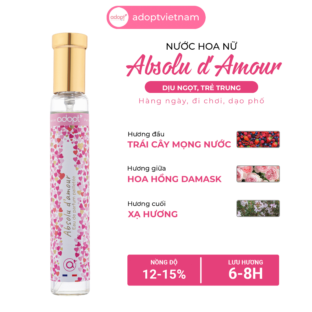 Nước hoa nữ  Adopt Absolu D'amour tinh dầu thơm chính hãng Pháp lưu hương tới 12 tiếng hương hoa hồng lãng mãn ngọt ngào