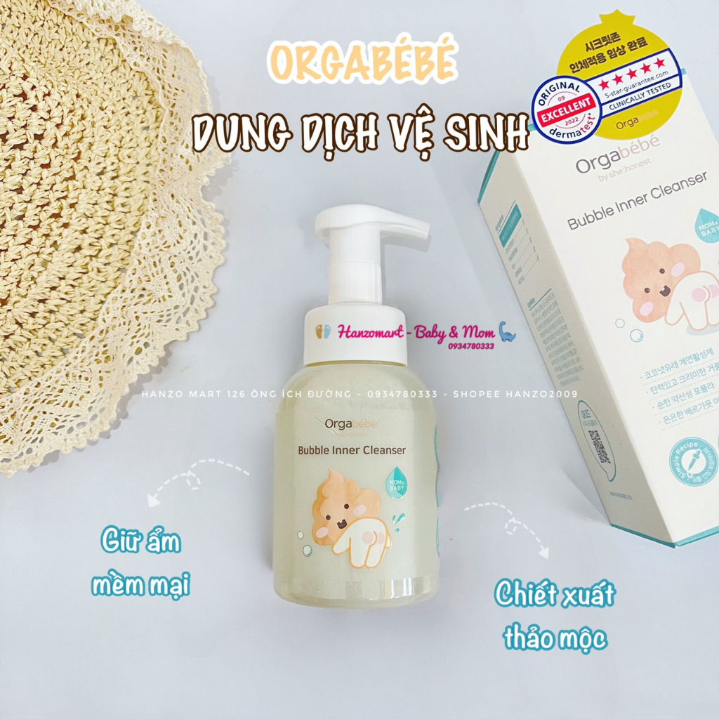 Dung dịch vệ sinh vùng kín dạng bọt cho bé trai/bé gái và mông hữu cơ Orgabebe, lành tính khử mùi dịu nhẹ
