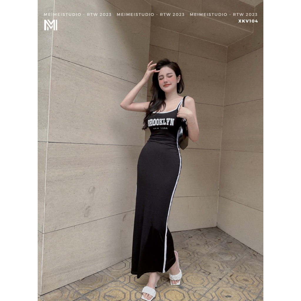 Váy body dáng midi, đầm thun ba lỗ xẻ đùi cổ vuông, mặc tôn dáng phù hợp khi đi chơi | XKV104 | MeiMei Studio