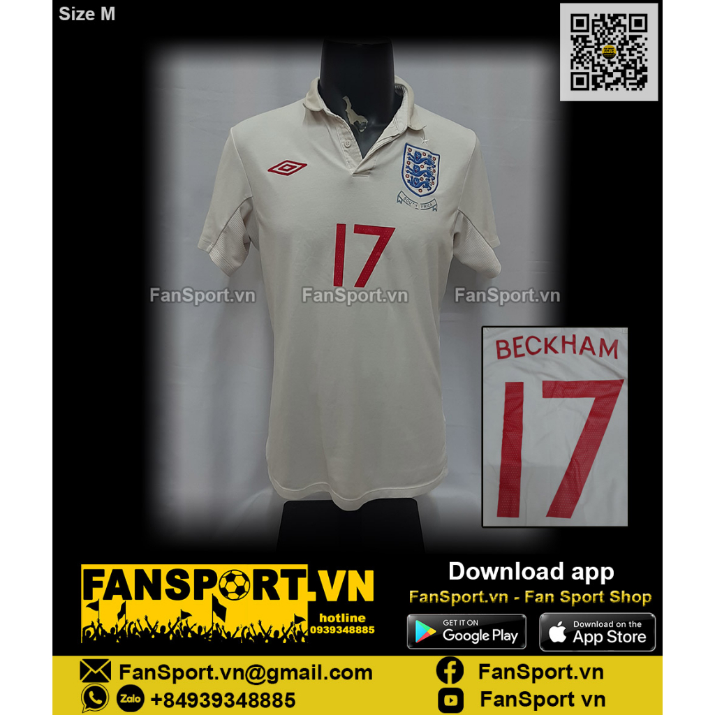 Áo đấu cầu thủ bóng đá David Beckham 17 England 2009-2010 home shirt jersey white Umbro size M