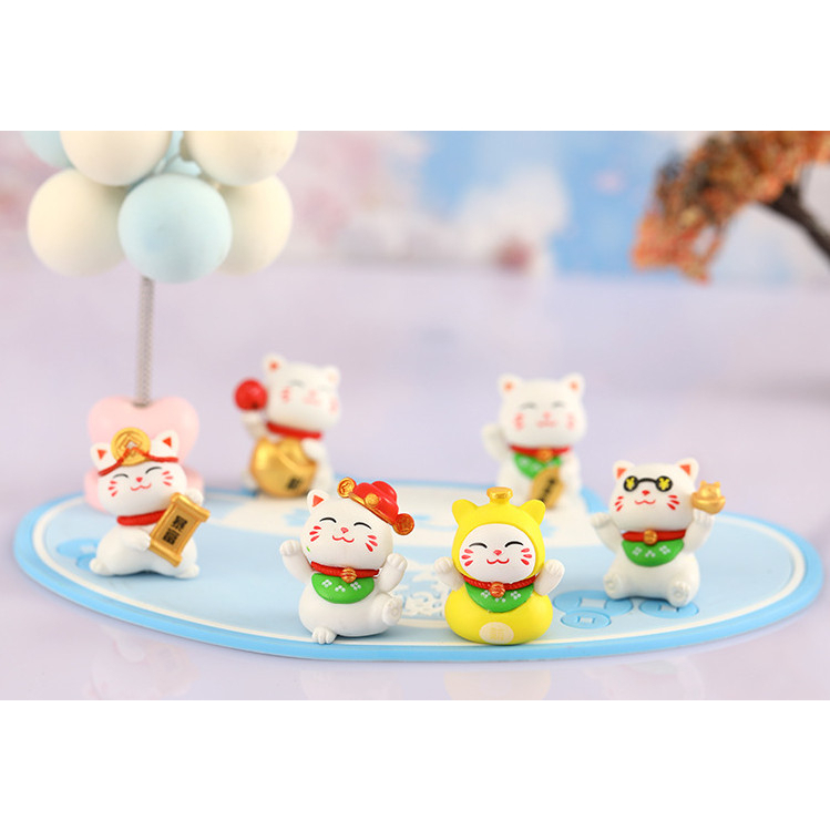 Full bộ 6 chú mèo thần tài may mắn dễ thương trang trí tiểu cảnh Tết, terrarium