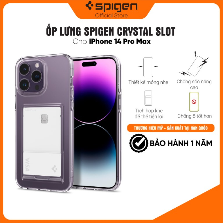 Ốp lưng Spigen Crystal Slot cho iPhone 14/14 Plus/ 14 Pro/14 Pro Max - Thiết kế tỉ mỉ, có tích hợp ví, chống sốc
