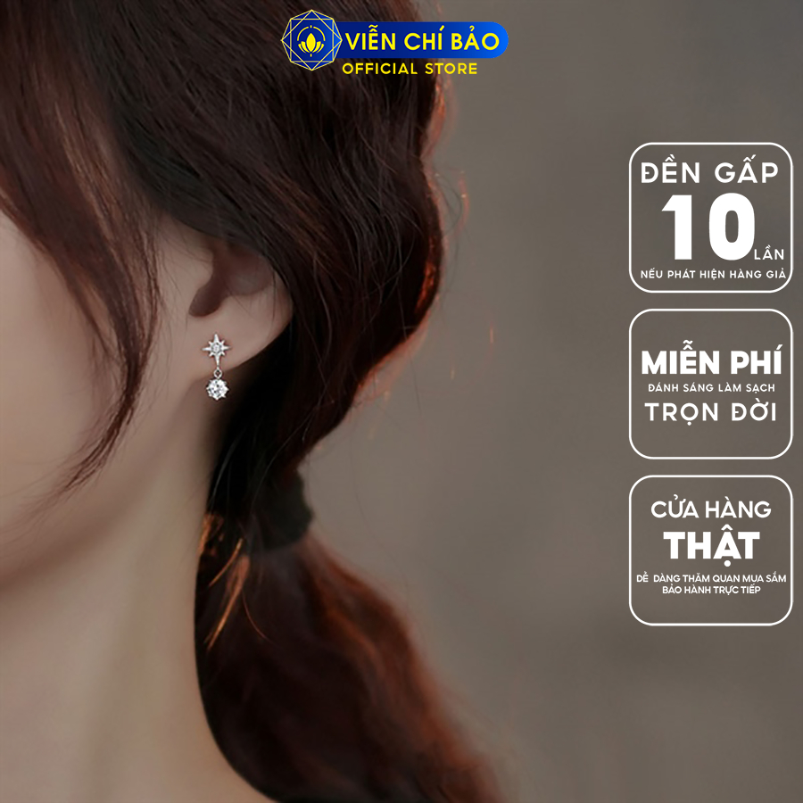Bông tai bạc nữ sao móc đá chất liệu bạc Ý 925 thời trang phụ kiện trang sức Viễn Chí Bảo B000894