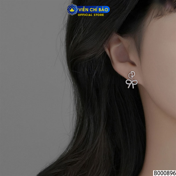 Bông tai bạc nữ CD gắn nơ chất liệu bạc Ý 925 thời trang phụ kiện trang sức Viễn Chí Bảo B000896
